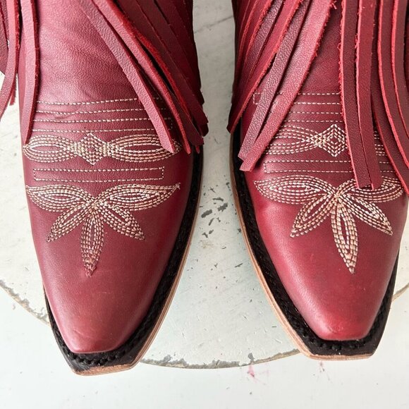 Lane SENITA FALLS Womens Cowboy Bootie 8 Red Fringe Western Short Cowgirl Boots - Picture 6 of 11